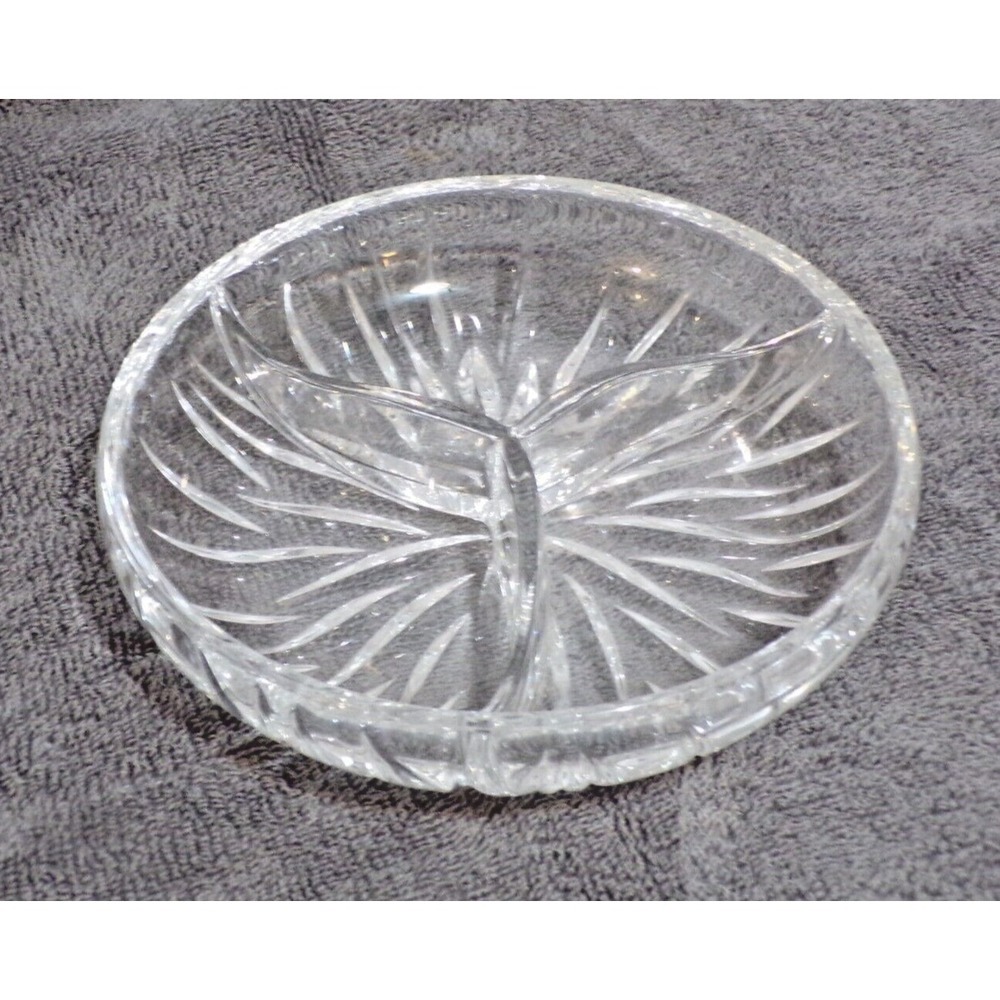Gorham Germany Full Lead Crystal Divided Condiment Relish Dish‎ Vintage